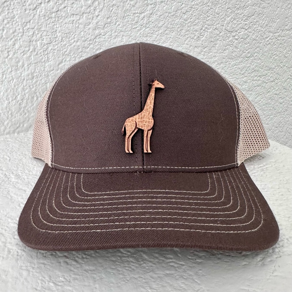 Brown and Tan Trucker Hat with Giraffe Logo